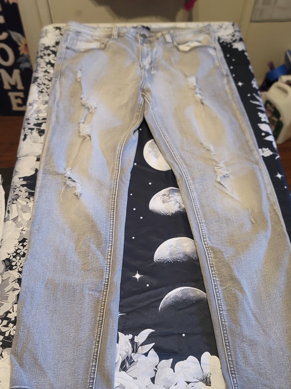 🔥3 For $25 Smoke And Ash 34x30 Men's Light Gray Distressed Jeans
